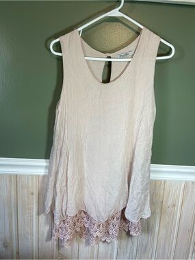 Elena Baldi Sleeveless Crochet-Hem Silk Tunic Tank - Blush Pink